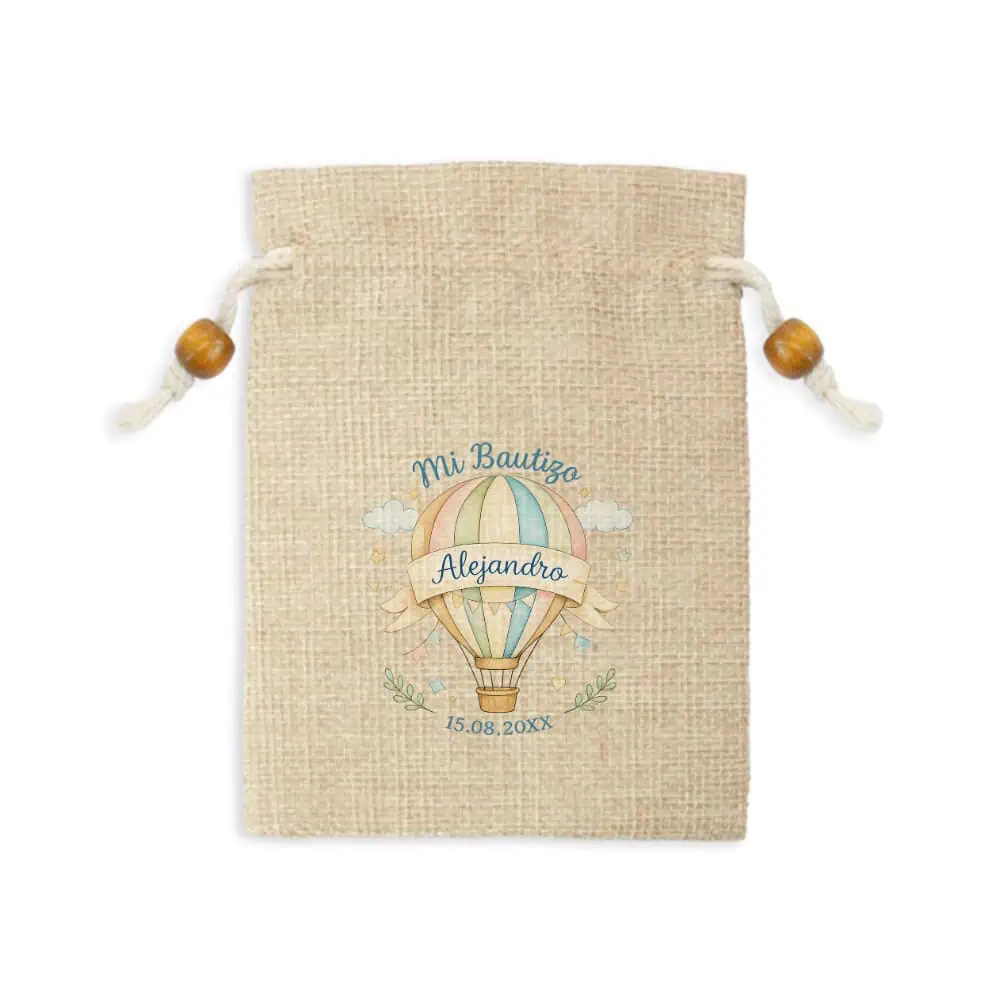 Bolsas de tela y madera - personalizada Bautizo Globo